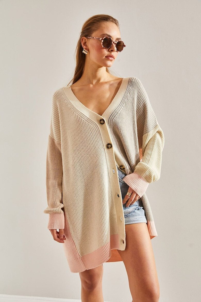 Bianco Lucci Cardigan supradimensionat cu decolteu in V - Pled.ro