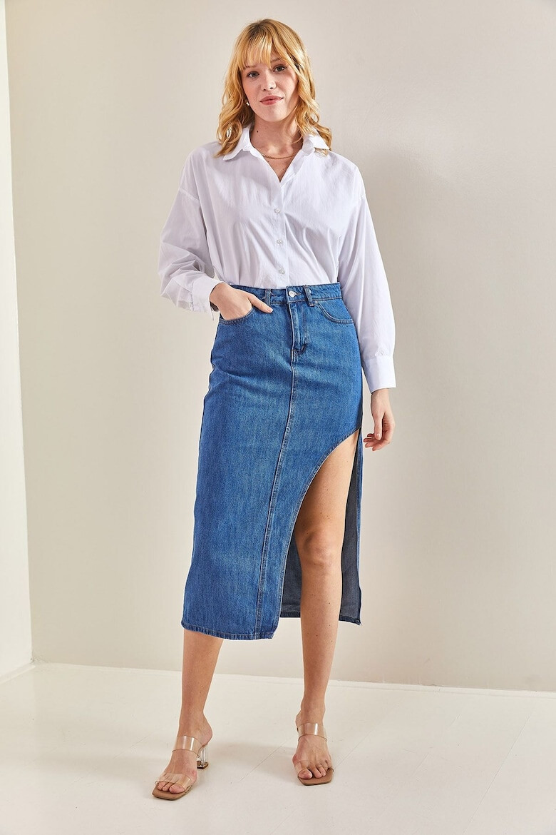 Bianco Lucci Fusta de denim cu slit lateral adanc 126749 - Pled.ro