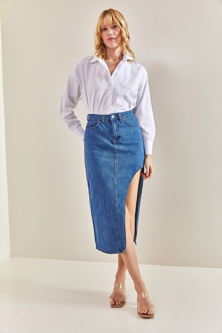 Bianco Lucci Fusta de denim cu slit lateral adanc 126749 - Pled.ro