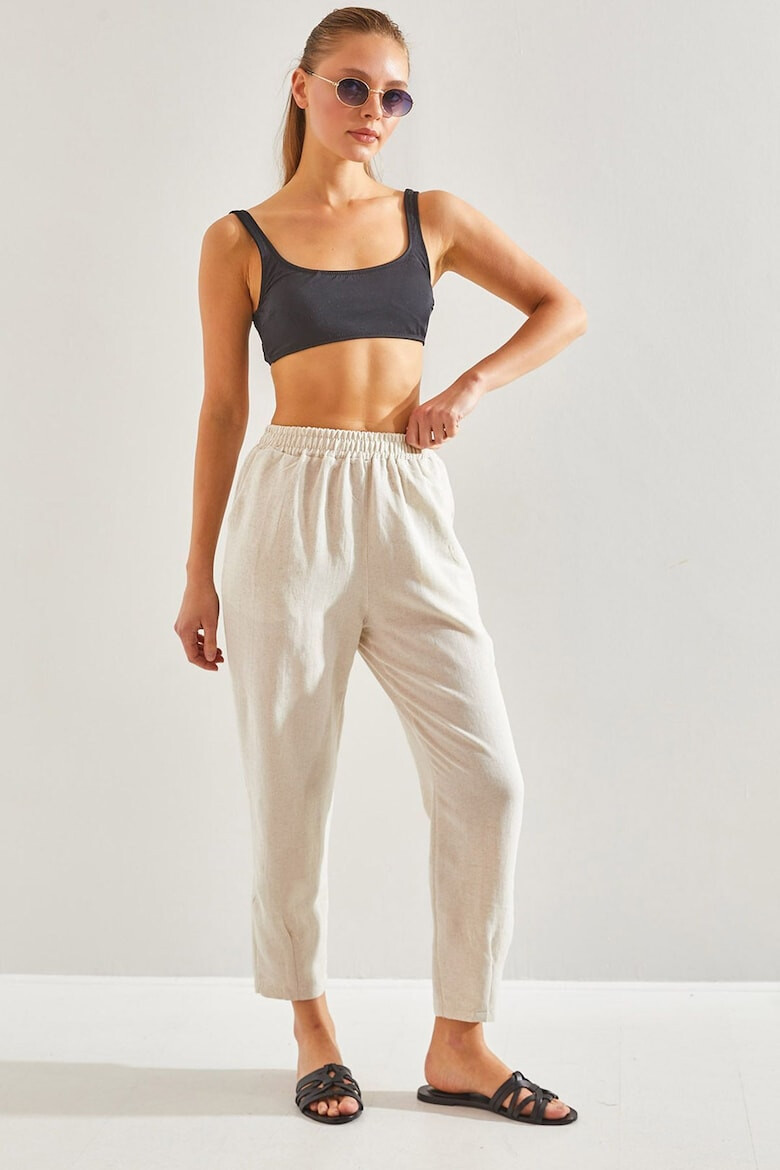 Bianco Lucci Pantaloni crop cu talie elastica - Pled.ro