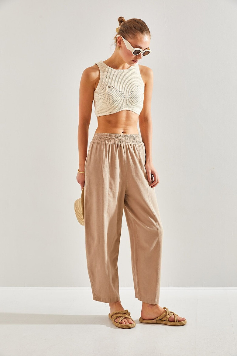 Bianco Lucci Pantaloni crop cu talie elastica - Pled.ro