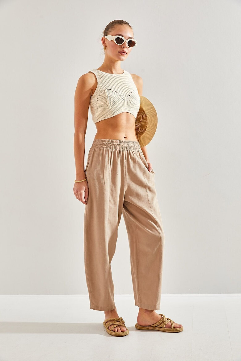 Bianco Lucci Pantaloni crop cu talie elastica - Pled.ro