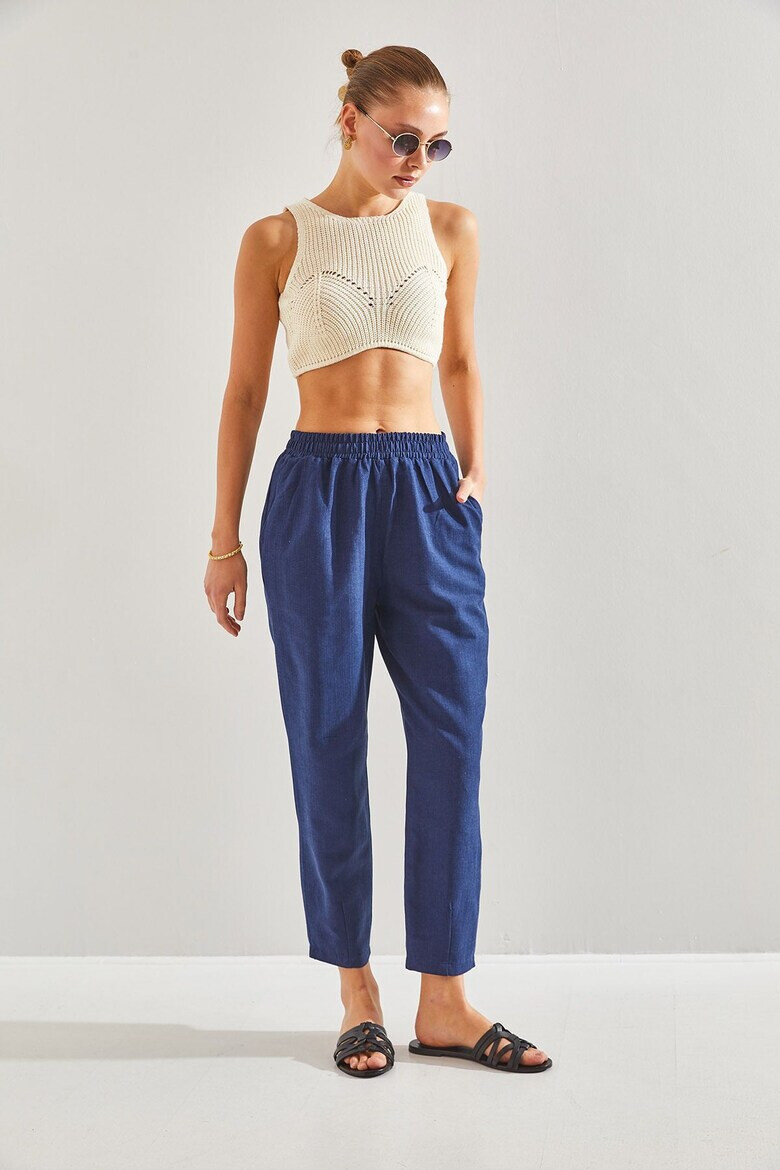 Bianco Lucci Pantaloni crop cu talie elastica - Pled.ro