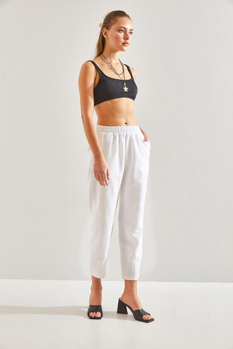 Bianco Lucci Pantaloni crop cu talie elastica - Pled.ro