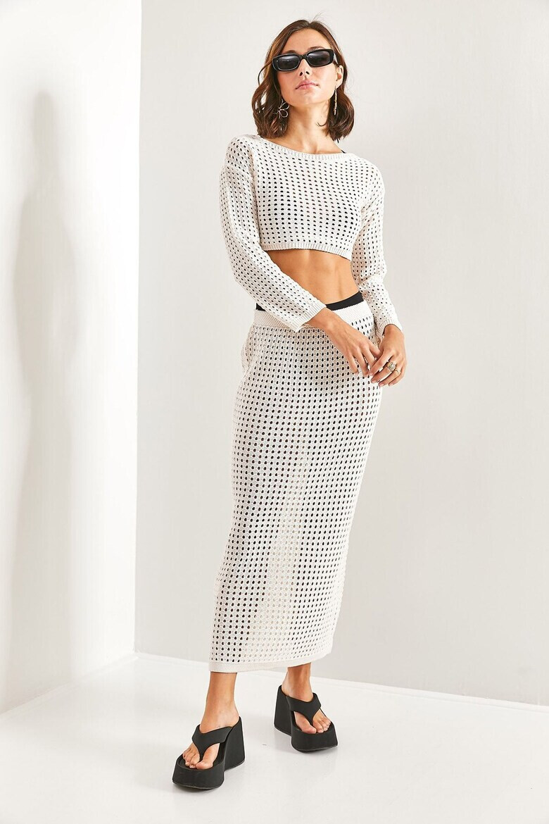 Bianco Lucci Set de fusta si bluza crop din amestec de bumbac - Pled.ro