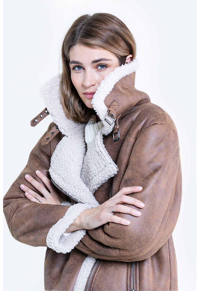 Big Star Jacheta din piele ecologica cu captuseala din blana shearling sintetica - Pled.ro