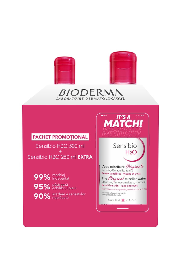 Bioderma Pachet Promo: Apa micelara Sensibio H2O pentru ten sensibil 500 ml + Apa micelara Sensibio H2O pentru ten sensibil 250 ml - Pled.ro