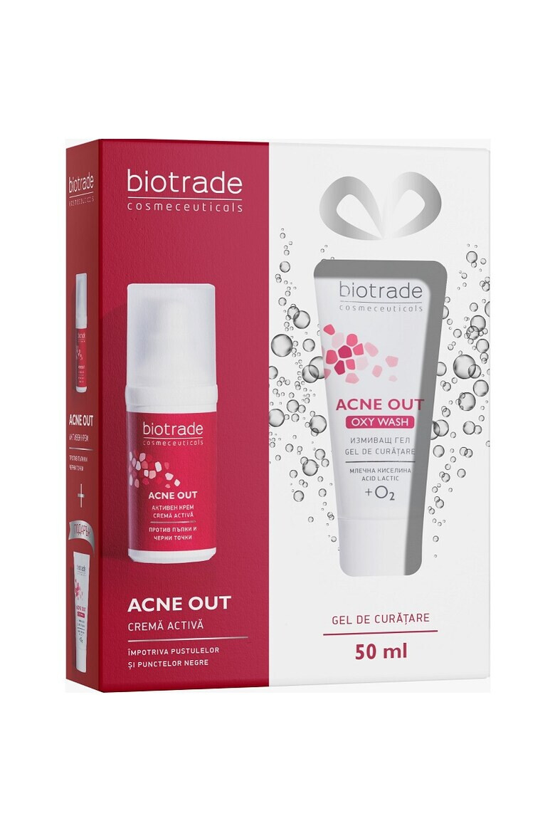 BIOTRADE Pachet Acne Out Crema Activa 30 ml Gel de curatare Acne Out Oxy Wash 50 ml - Pled.ro