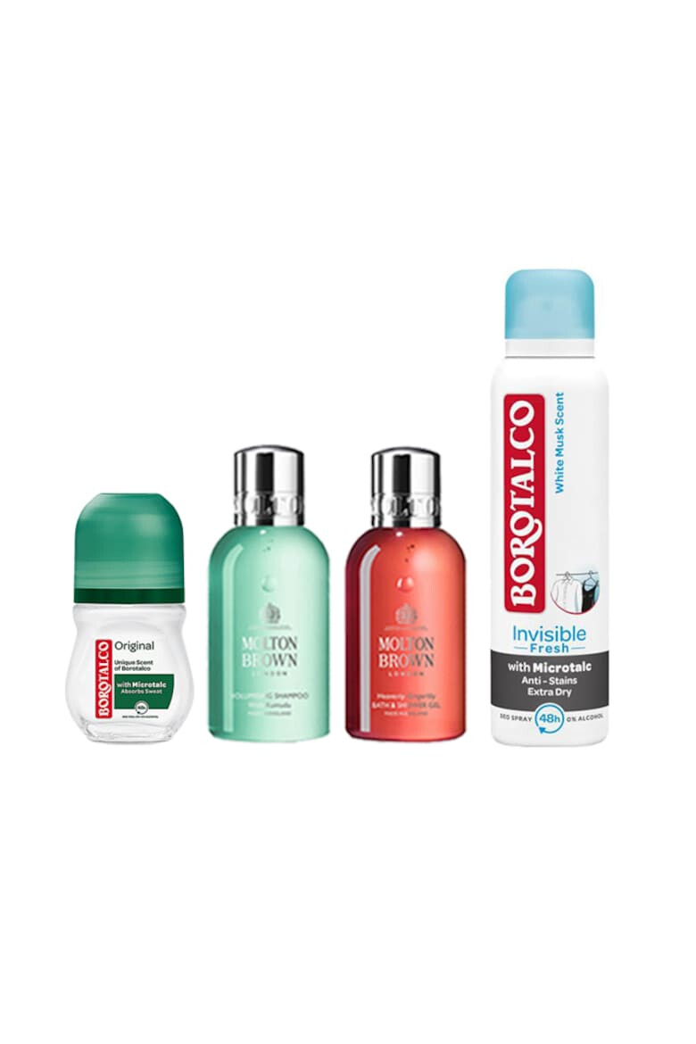 Borotalco Set Energy and Vitality Femei Deodorant Spray Invisible Fresh + 150 ml Deodorant Roll-On Original + 50 ml Gel de dus Gingerlily 100ml + Sampon de volum Kumudu 100 ml - Pled.ro