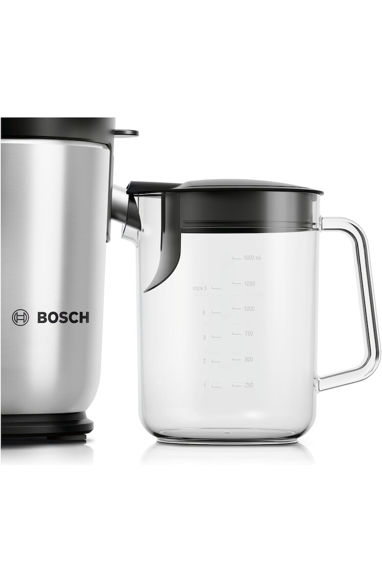 BOSCH Storcator de fructe si legume 1000 W recipient suc 1.5 l recipient pulpa 3 l 2 viteze tub de alimentare 84 mm argintiu/ negru - Pled.ro