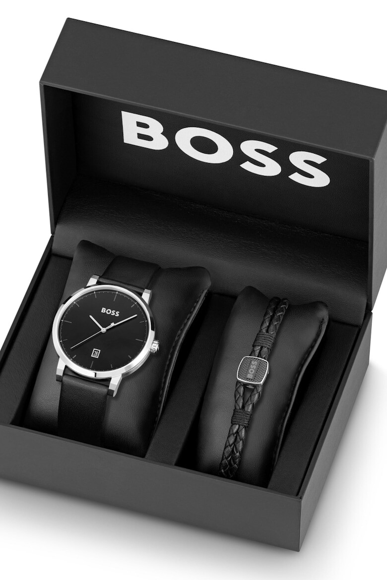 BOSS Set de ceas quartz si bratara de piele cu design impletit - Pled.ro