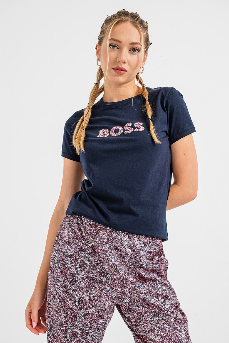 BOSS Tricou de bumbac cu decolteu la baza gatului Elogo - Pled.ro