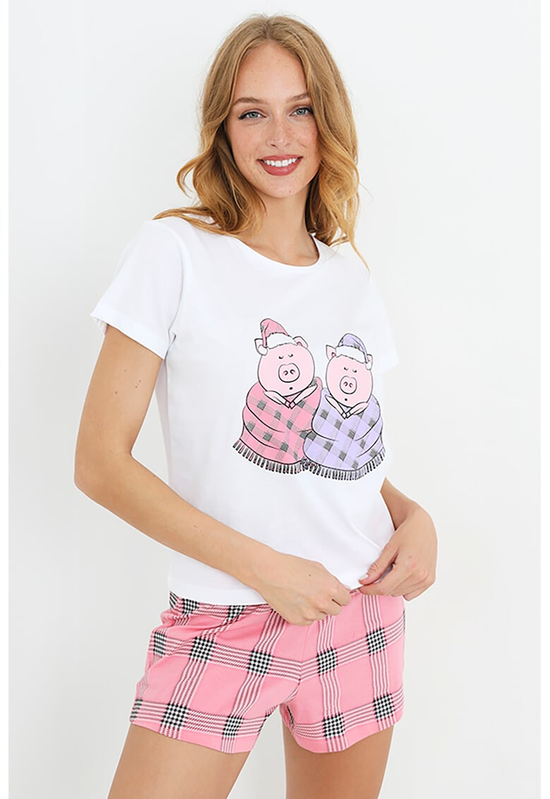 BRAVE SOUL Pijama din bumbac cu pantaloni scurti si tricou cu imprimeu Pigsin - Pled.ro