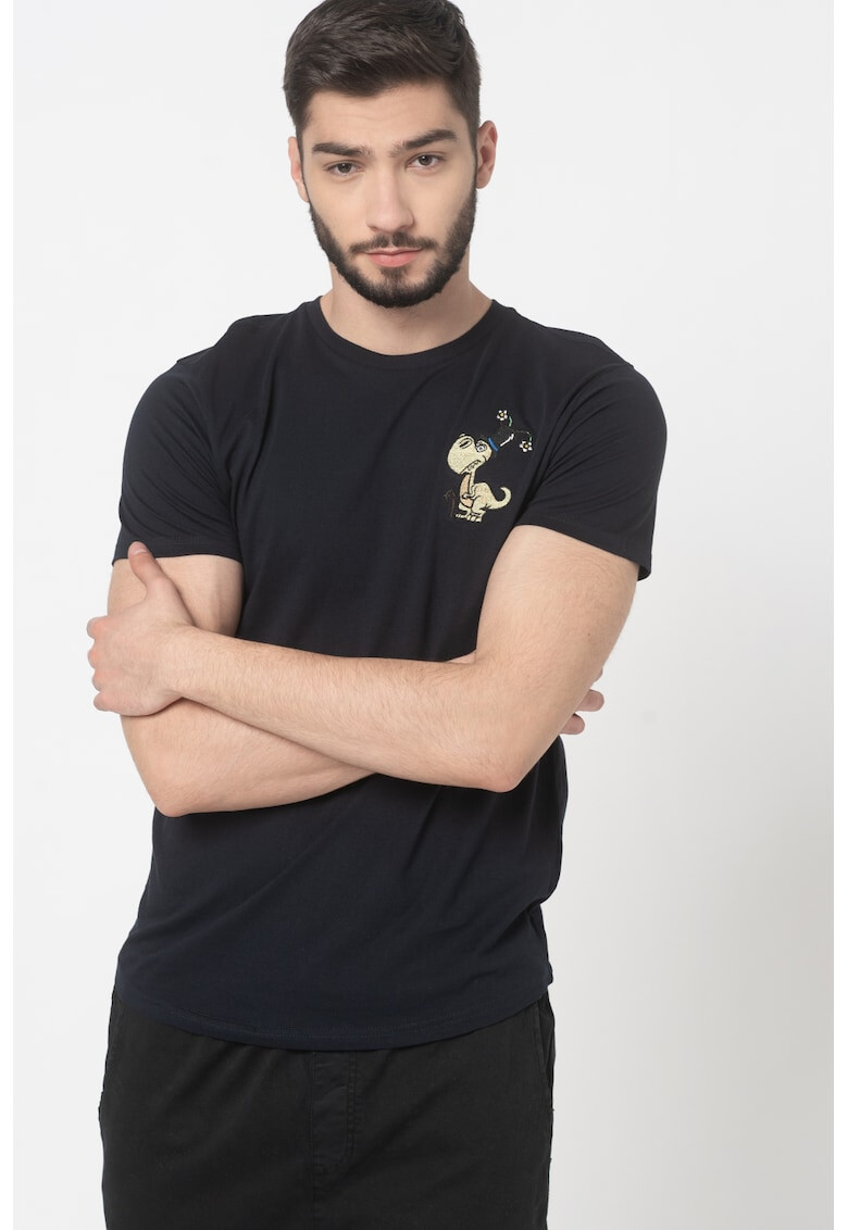 BRAVE SOUL Tricou cu decolteu la baza gatului si detaliu brodat Amias - Pled.ro