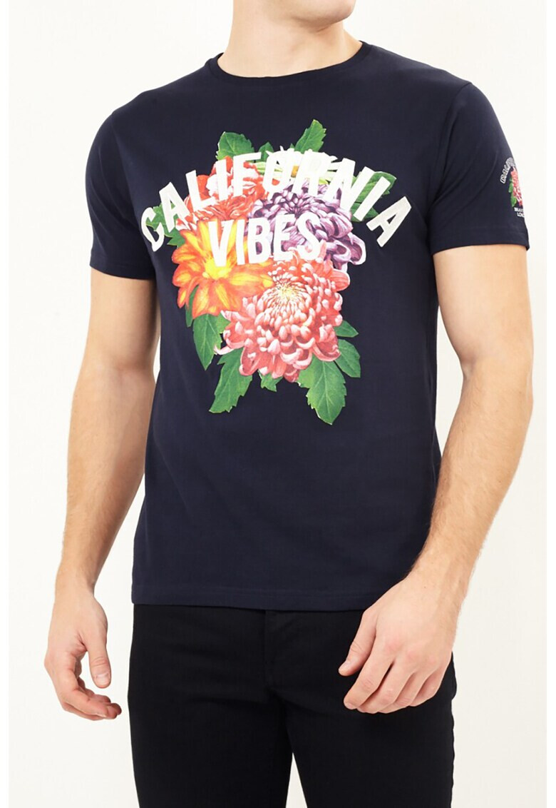 BRAVE SOUL Tricou cu decolteu la baza gatului si imprimeu floral Tapsell - Pled.ro