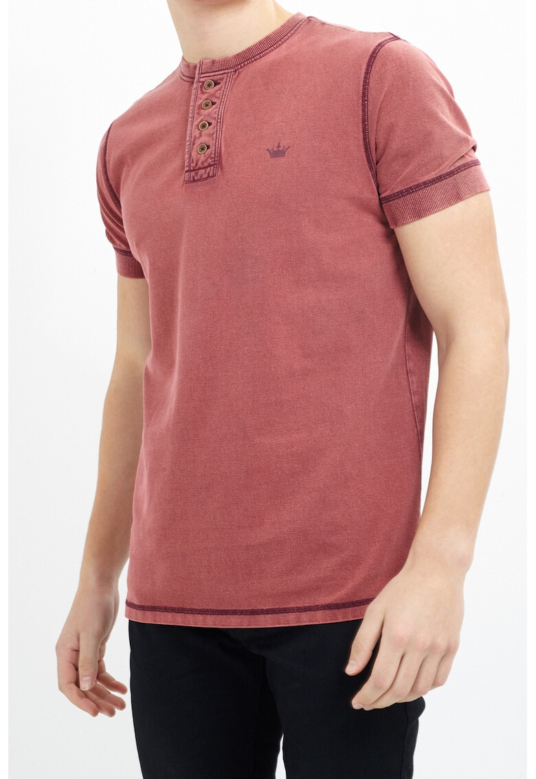 BRAVE SOUL Tricou din material pique cu decolteu Henley si aspect decolorat Camillo - Pled.ro