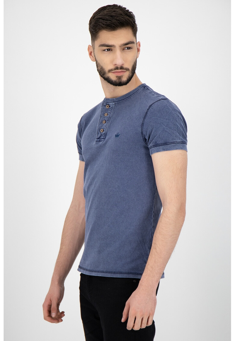 BRAVE SOUL Tricou din material pique cu decolteu Henley si aspect decolorat Camillo - Pled.ro