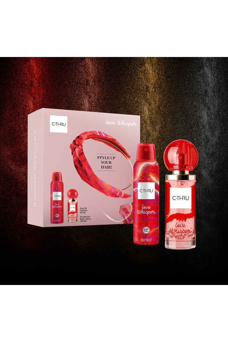 C-THRU Set cadou LOVE WHISPER Femei: Apă de toaletă 30 ml + Deodorant spray pentru corp 150 ml + bentita cadou - Pled.ro