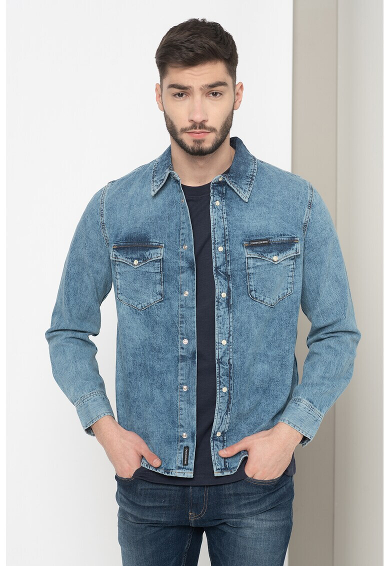 CALVIN KLEIN JEANS Camasa de denim cu buzunare pe piept - Pled.ro