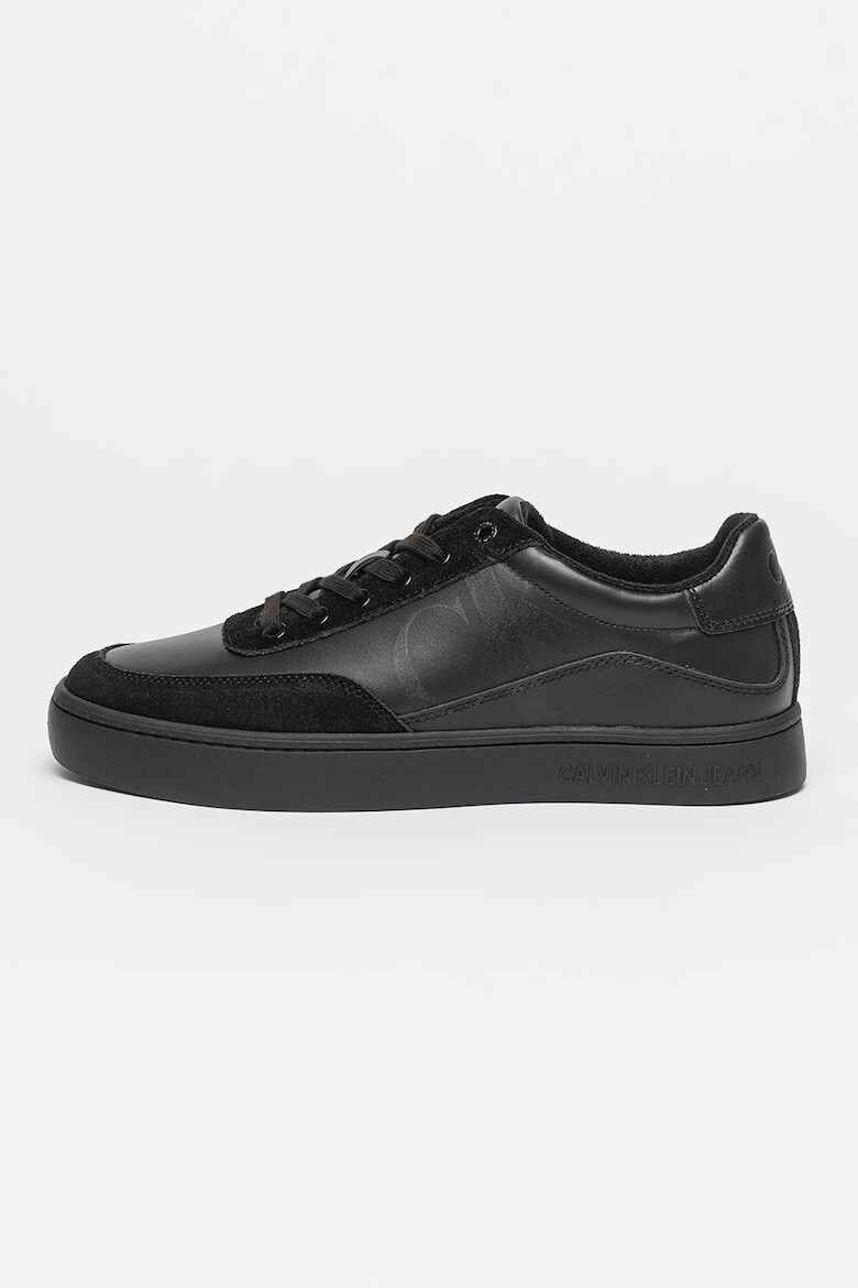 CALVIN KLEIN JEANS Pantofi sport low-cut de piele si piele intoarsa cu monograma - Pled.ro