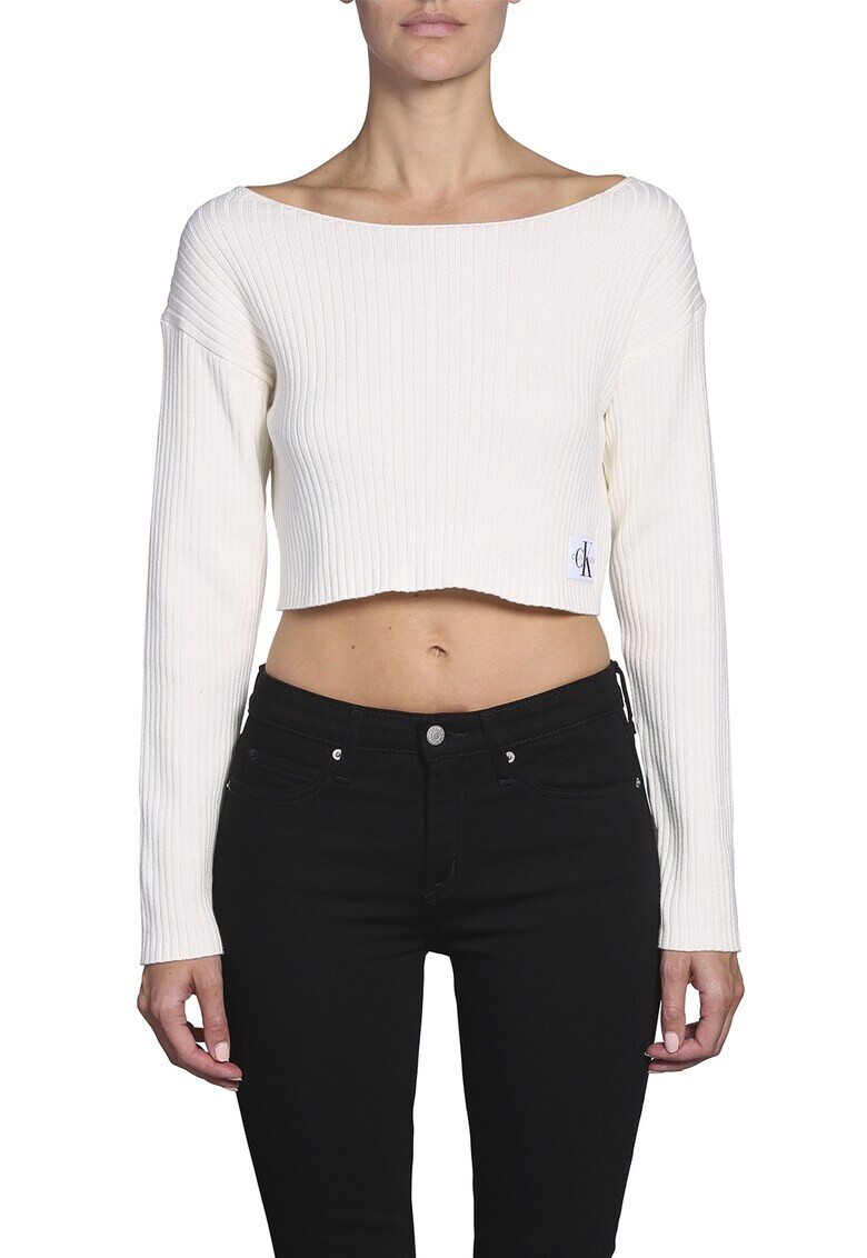 CALVIN KLEIN JEANS Pulover crop din tricot fin cu aspect striat - Pled.ro