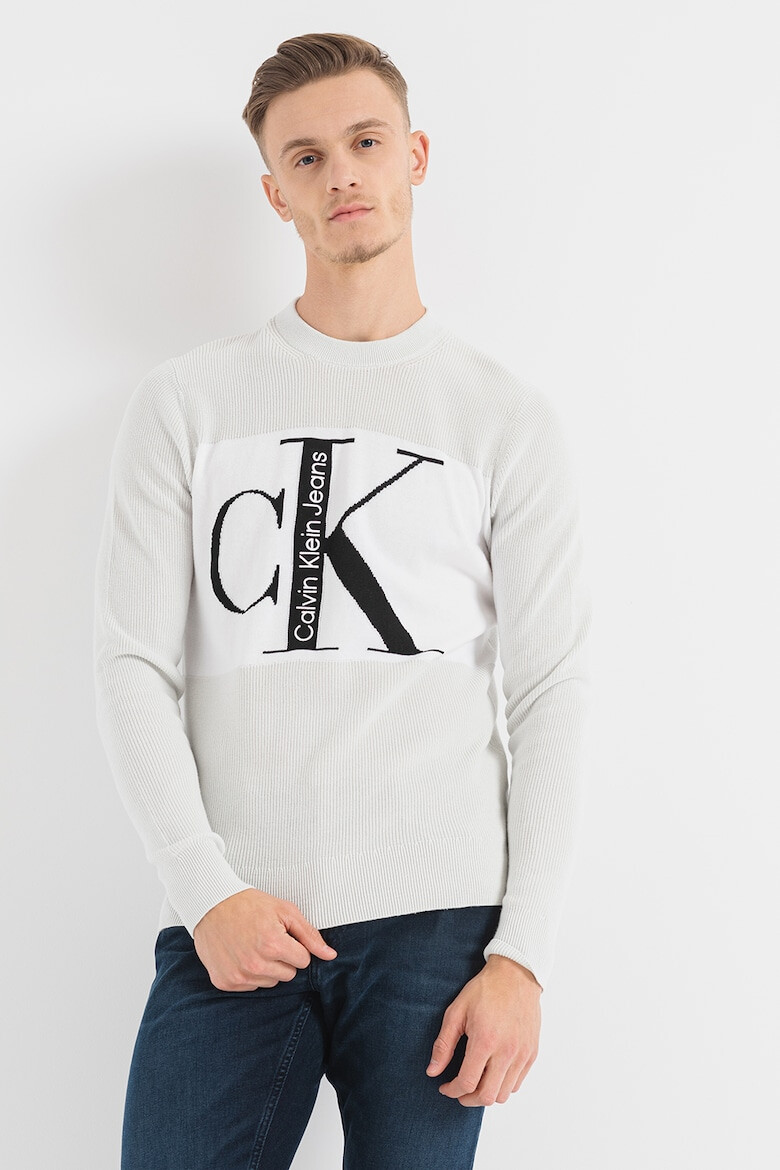 CALVIN KLEIN JEANS Pulover cu decolteu la baza gatului si model logo supradimensionat - Pled.ro