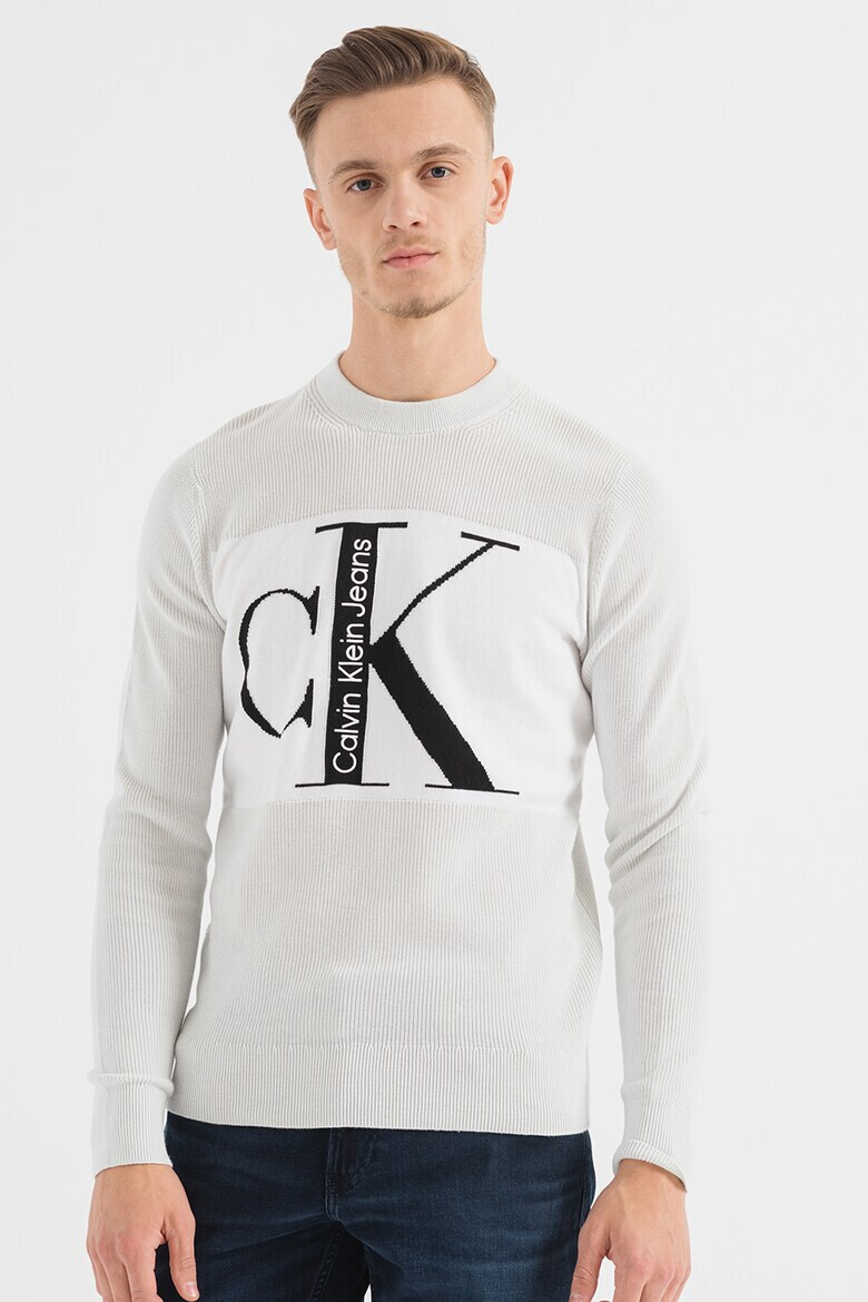 CALVIN KLEIN JEANS Pulover cu decolteu la baza gatului si model logo supradimensionat - Pled.ro