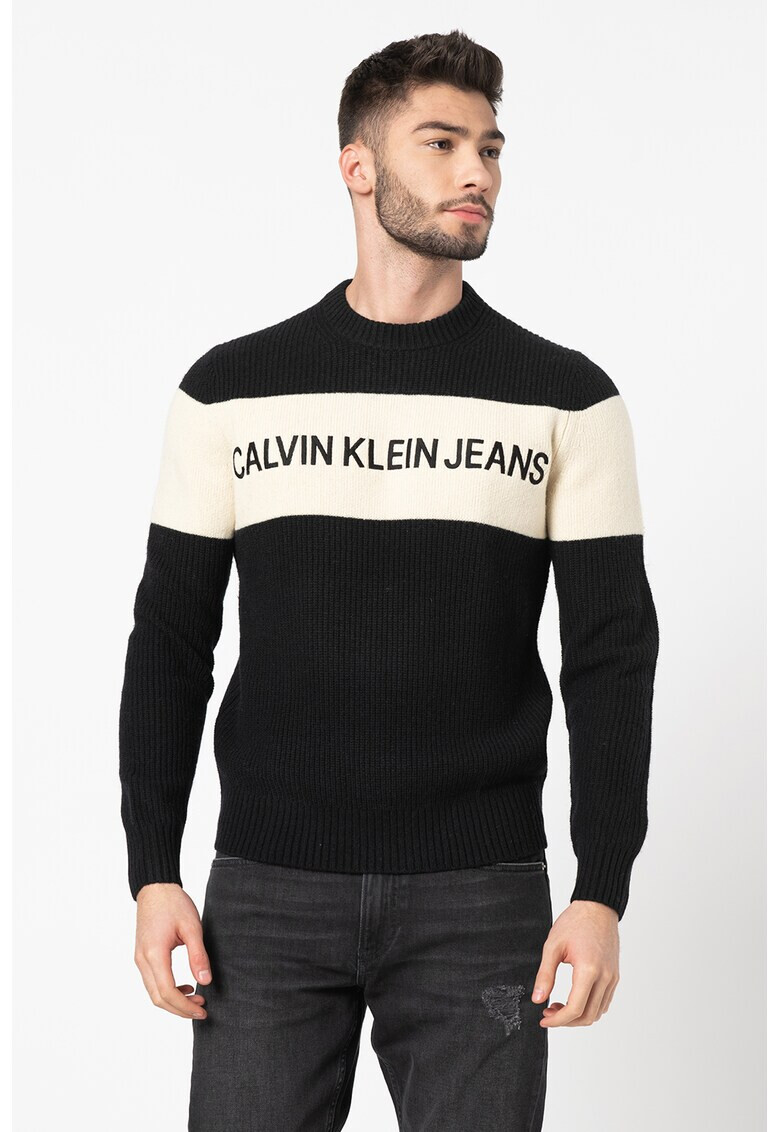 CALVIN KLEIN JEANS Pulover de lana cu logo brodat - Pled.ro