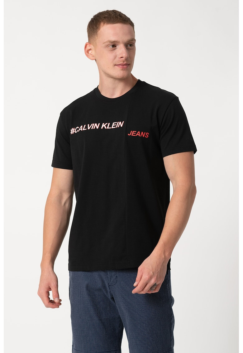 CALVIN KLEIN JEANS Tricou cu logo si decolteu la baza gatului - Pled.ro