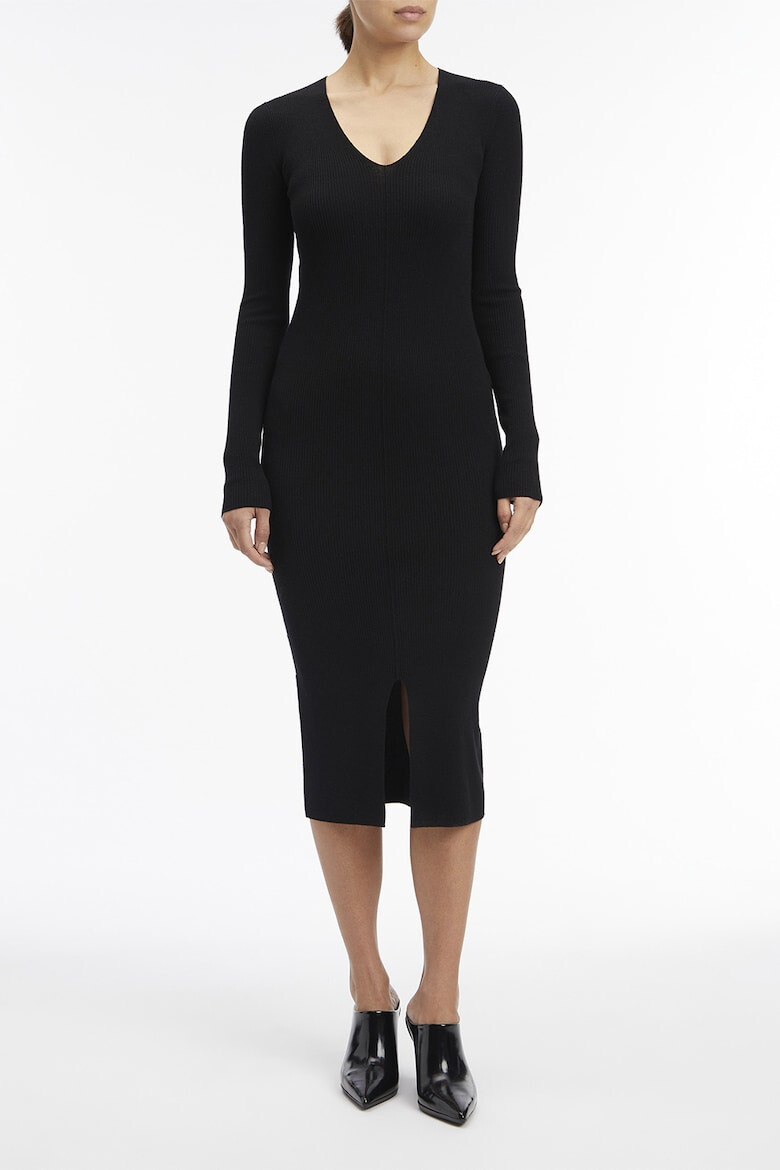 CALVIN KLEIN Rochie midi cu decolteu in V si slit frontal - Pled.ro