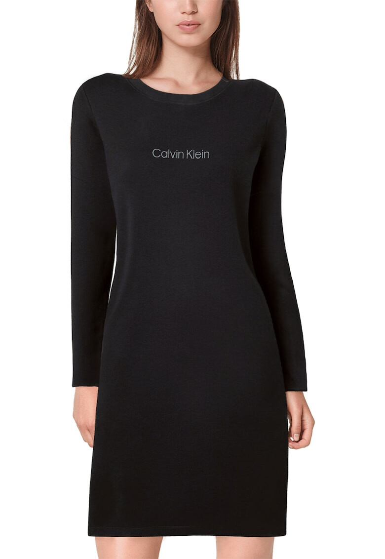 CALVIN KLEIN Rochie scurta de casa cu decolteu la baza gatului si imprimeu logo - Pled.ro