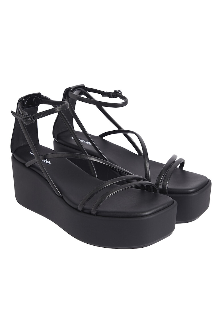 CALVIN KLEIN Sandale din piele si piele lacuita cu talpa wedge - Pled.ro