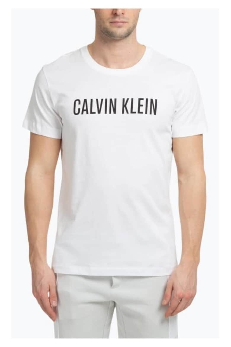 CALVIN KLEIN Tricou barbati cu decolteu la baza gatului si cu imprimeu cu logo din bumbac alb - Pled.ro