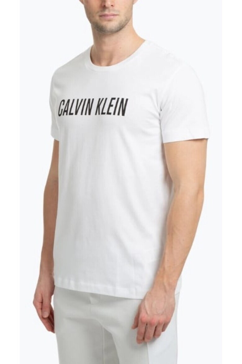 CALVIN KLEIN Tricou barbati cu decolteu la baza gatului si cu imprimeu cu logo din bumbac alb - Pled.ro