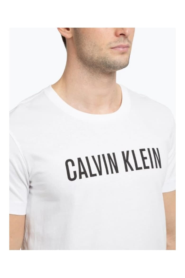 CALVIN KLEIN Tricou barbati cu decolteu la baza gatului si cu imprimeu cu logo din bumbac alb - Pled.ro