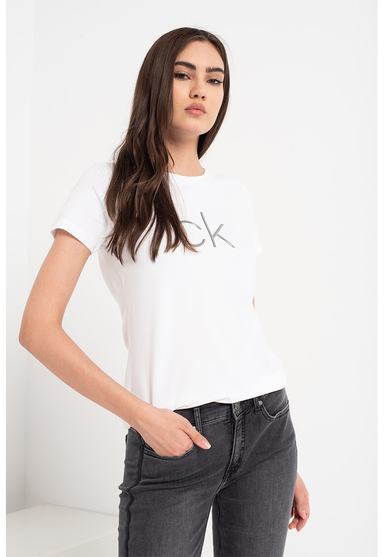 CALVIN KLEIN Tricou cu decolteu la baza gatului Embossed Shine - Pled.ro