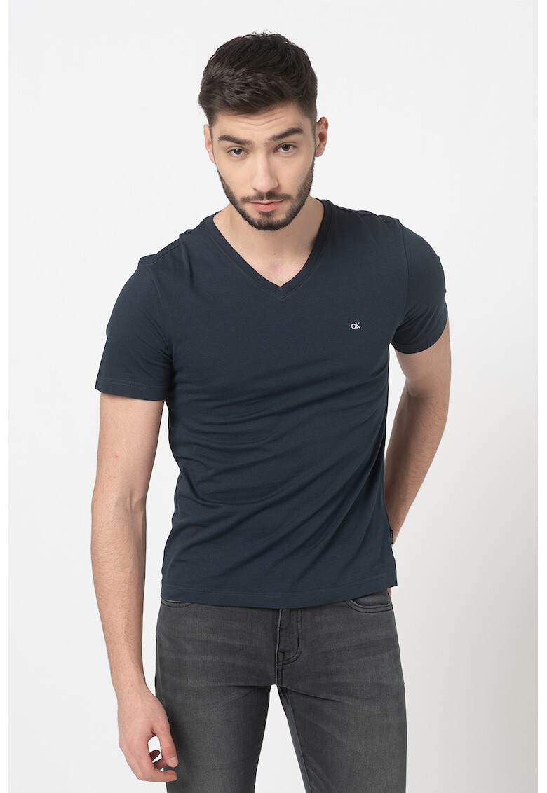 CALVIN KLEIN Tricou de bumbac organic cu decolteu in V - Pled.ro