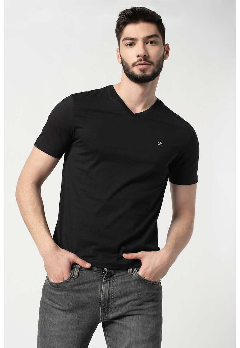 CALVIN KLEIN Tricou de bumbac organic cu decolteu in V - Pled.ro