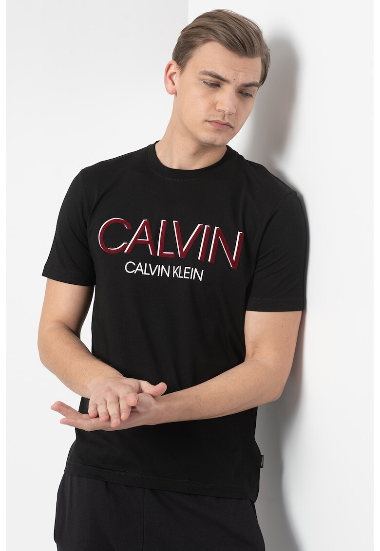 CALVIN KLEIN Tricou de bumbac organic cu logo si decolteu la baza gatului - Pled.ro