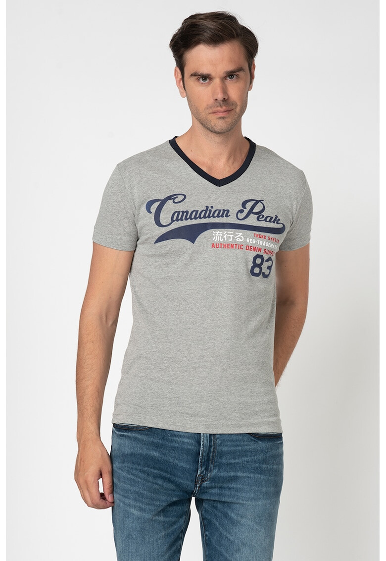 Canadian Peak Tricou cu decolteu in V si imprimeu logo Jeripeak - Pled.ro