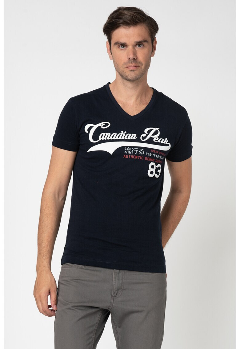 Canadian Peak Tricou cu decolteu in V si imprimeu logo Jeripeak - Pled.ro