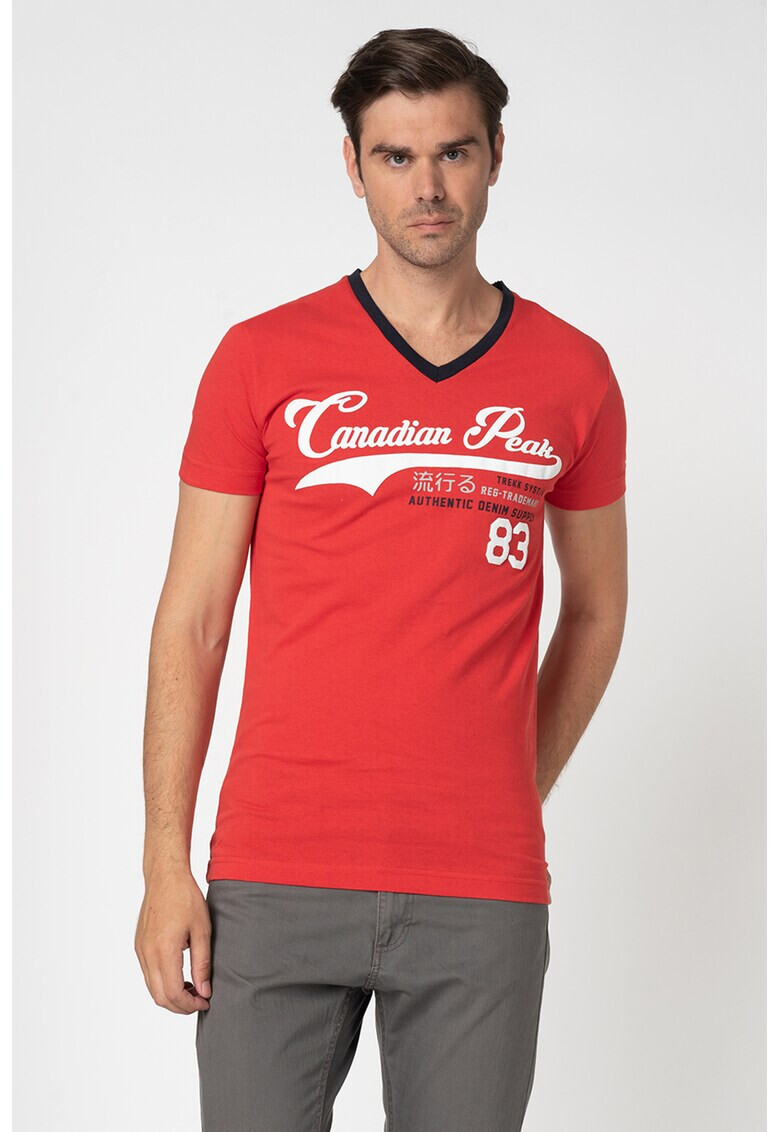 Canadian Peak Tricou cu decolteu in V si imprimeu logo Jeripeak - Pled.ro