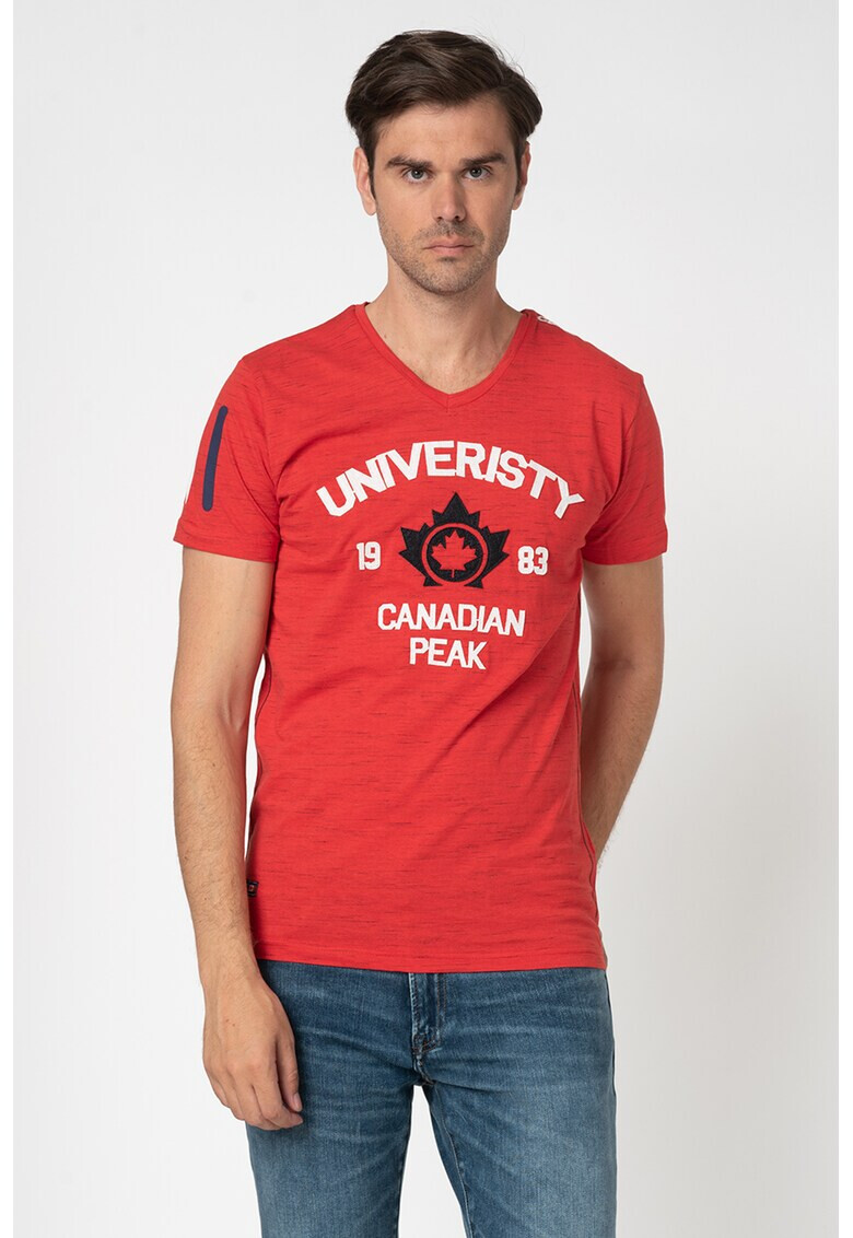 Canadian Peak Tricou cu decolteu in V si aplicatie logo Jax - Pled.ro