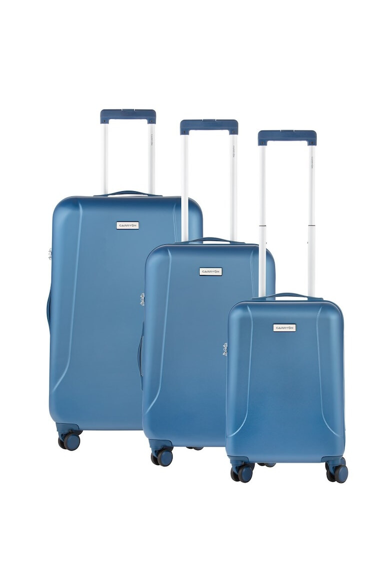 CarryOn Set Trolere Policarbonat/ABS 4 Roti Duble OKOBAN cifru TSA SKYHOPPER 3 Piese Albastru - Pled.ro