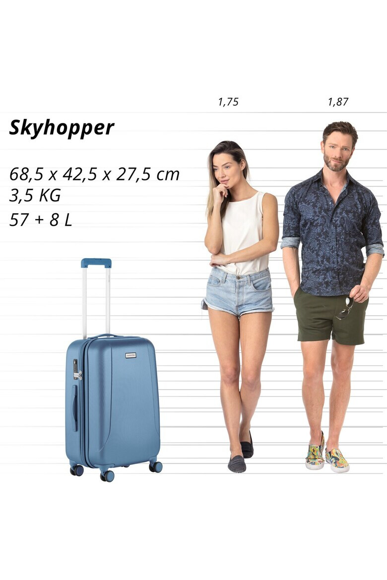 CarryOn Set Trolere Policarbonat/ABS 4 Roti Duble OKOBAN cifru TSA SKYHOPPER 3 Piese Albastru - Pled.ro