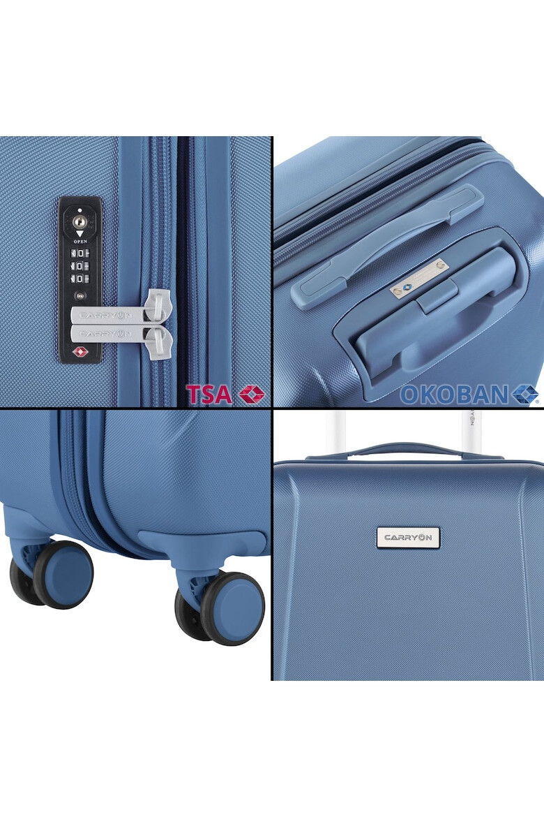 CarryOn Set Trolere Policarbonat/ABS 4 Roti Duble OKOBAN cifru TSA SKYHOPPER 3 Piese Albastru - Pled.ro