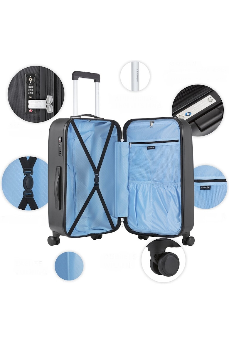 CarryOn Set Trolere Policarbonat/ABS 4 Roti Duble OKOBAN cifru TSA SKYHOPPER 3 Piese Negru - Pled.ro