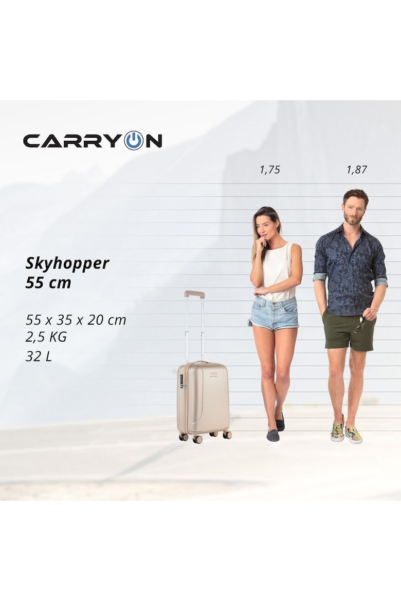 CarryOn Troler Cabina Policarbonat/ABS 4 Roti Duble OKOBAN cifru TSA SKYHOPPER 55 cm Auriu - Pled.ro