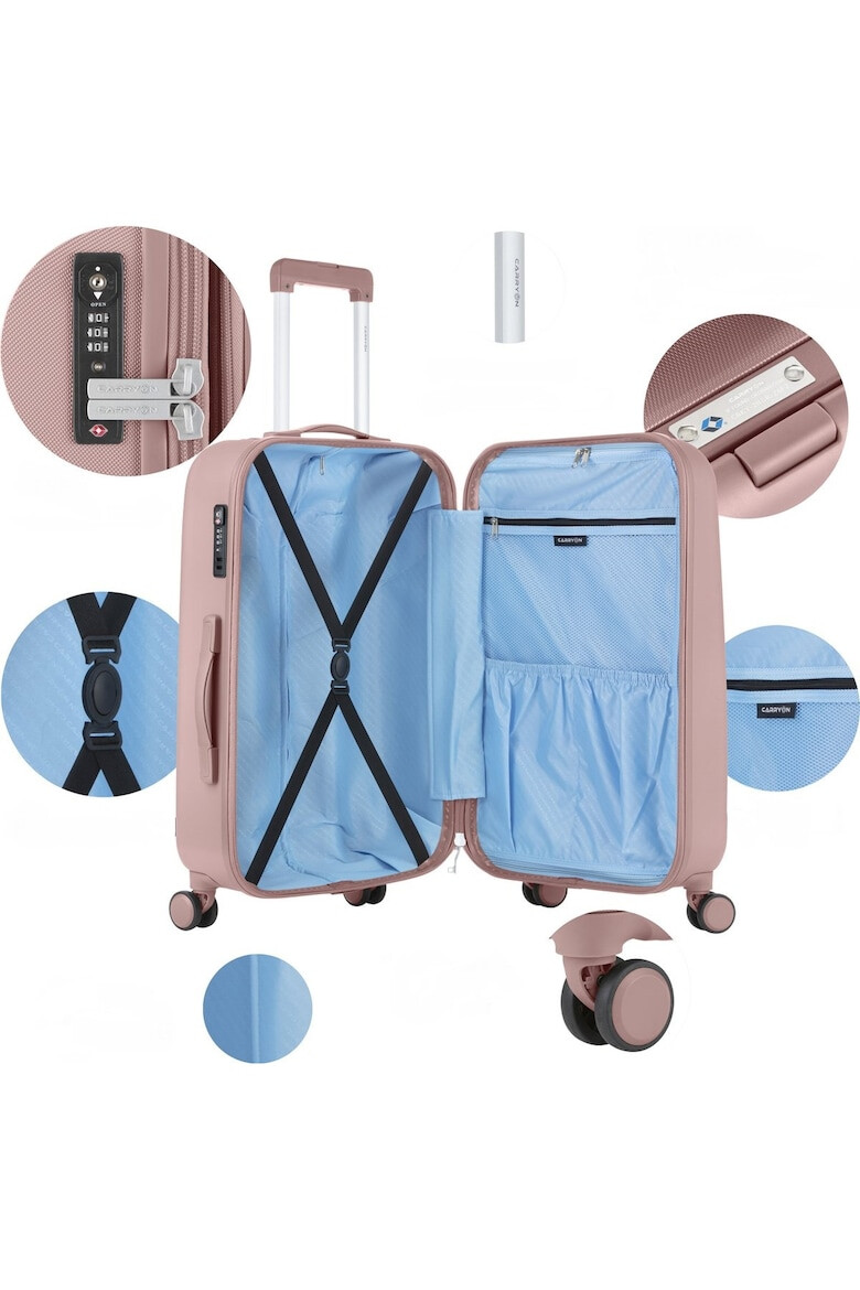 CarryOn Troler Cabina Policarbonat/ABS 4 Roti Duble OKOBAN cifru TSA SKYHOPPER 55 cm Rose - Pled.ro