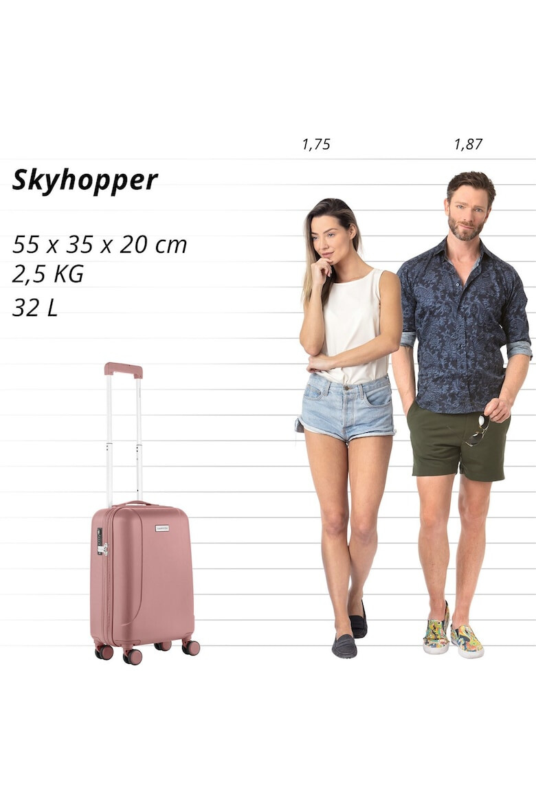 CarryOn Troler Cabina Policarbonat/ABS 4 Roti Duble OKOBAN cifru TSA SKYHOPPER 55 cm Rose - Pled.ro